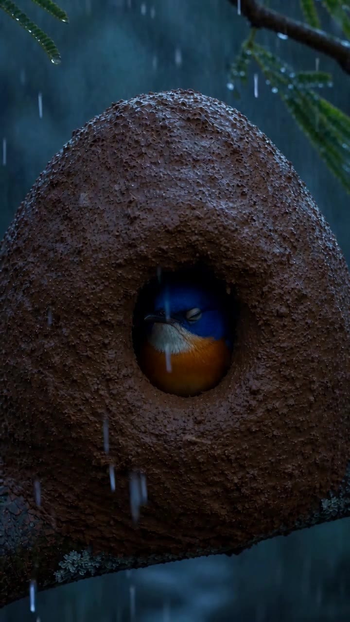 Bluebird Builds a Storm-Proof Mud Nest