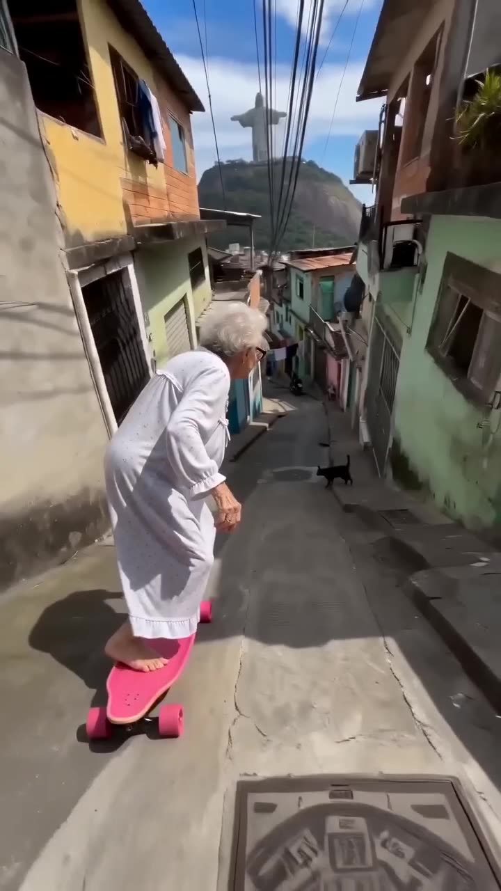 Grandma in Nightgown with Pink Board