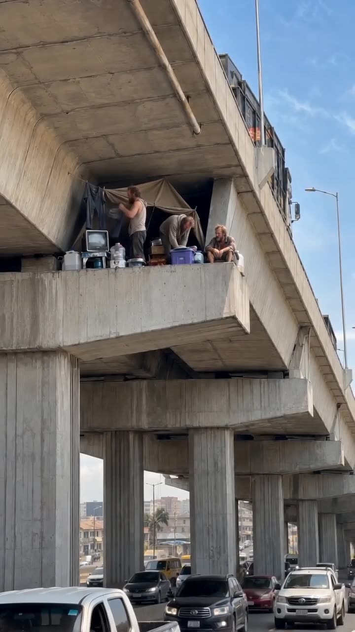Homeless camp on a rooftop