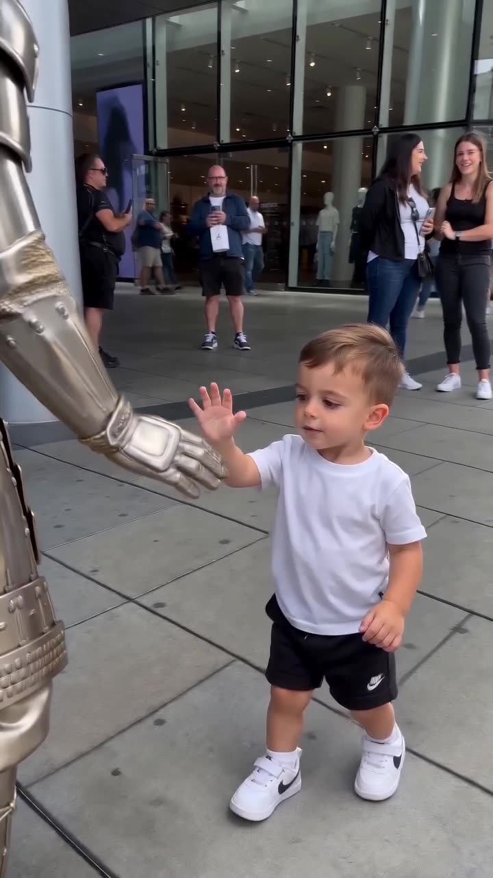 Boy and a shiny silver actor